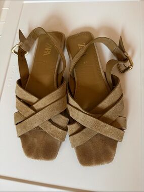 Zara Tan Suede Crisscross Slingback Sandals
